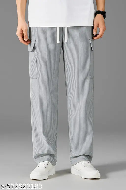Men’s Premium Ribbed Cargo Joggers | Urban Streetwear Look | Stretchable & Stylish Dailywear Pants