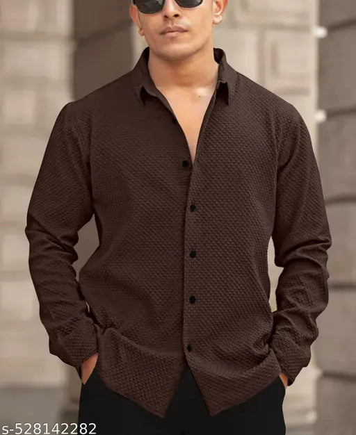 knitted fabric Structured Regular Fit Full Sleeves Shirt