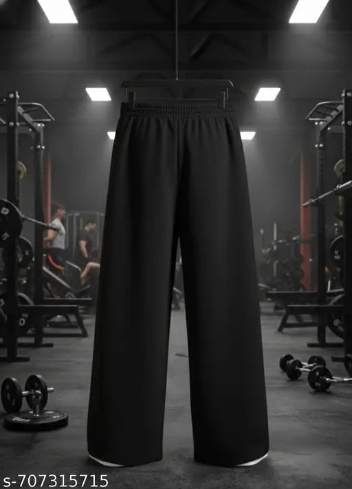Men Solid Black Loose Fit Pants with White Tribal Print | Comfortable Elastic Waist Track Pant for Daily Wear, Gym, Street Style & Casual Outfits