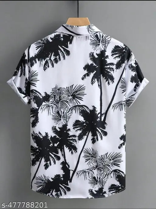 Men's Summer Palm Tree Printed Short Sleeve Casual Shirt, Vacation Style