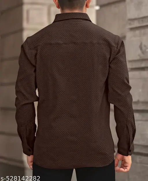 knitted fabric Structured Regular Fit Full Sleeves Shirt