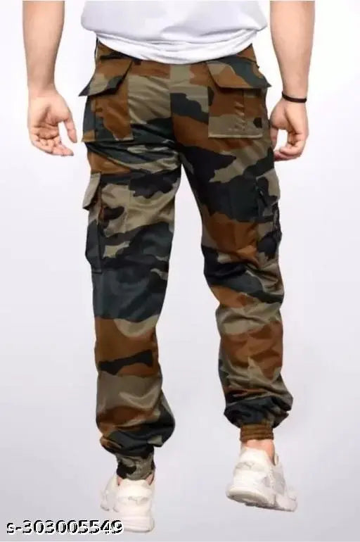 Men's Regular Fit Army Print Cargo Style Casual Trousers Pants