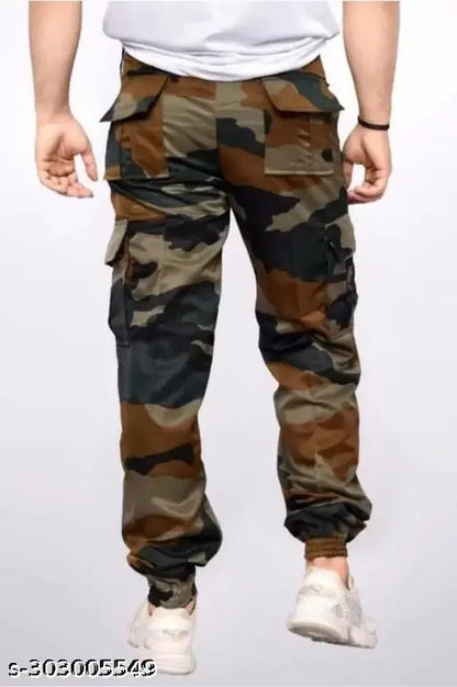 Men's Regular Fit Army Print Cargo Style Casual Trousers Pants