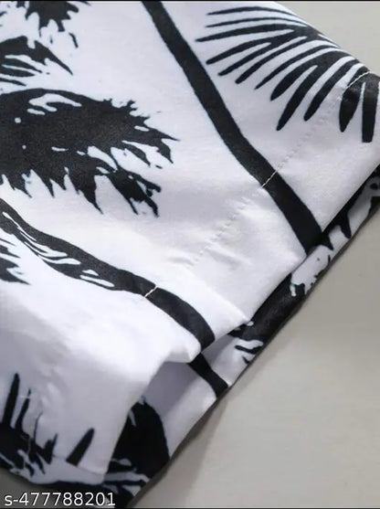 Men's Summer Palm Tree Printed Short Sleeve Casual Shirt, Vacation Style