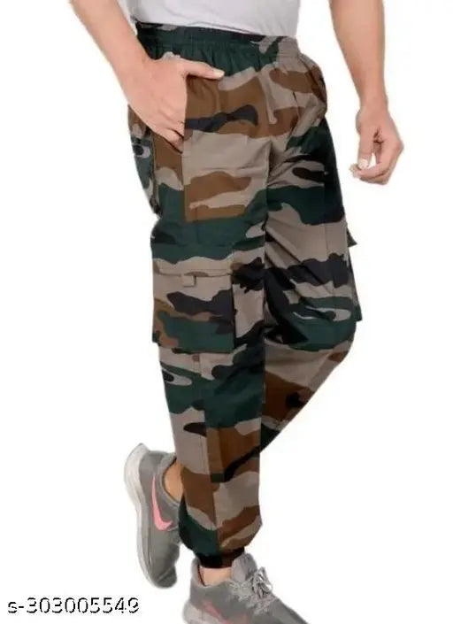 Men's Regular Fit Army Print Cargo Style Casual Trousers Pants
