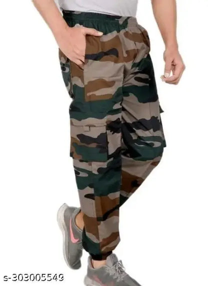 Men's Regular Fit Army Print Cargo Style Casual Trousers Pants