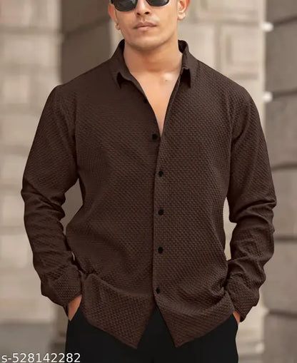 knitted fabric Structured Regular Fit Full Sleeves Shirt