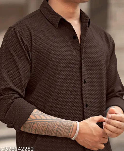 knitted fabric Structured Regular Fit Full Sleeves Shirt