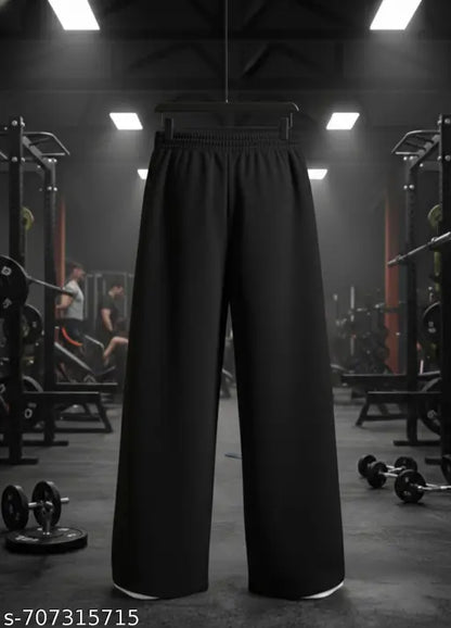 Men Solid Black Loose Fit  Pants with White Tribal Print | Comfortable Elastic Waist Track Pant for Daily Wear, Gym, Street Style & Casual Outfits