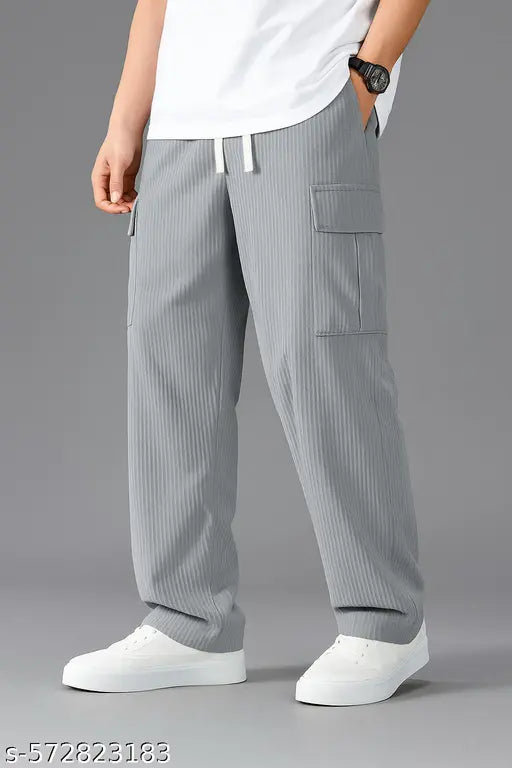Men’s Premium Ribbed Cargo Joggers | Urban Streetwear Look | Stretchable & Stylish Dailywear Pants