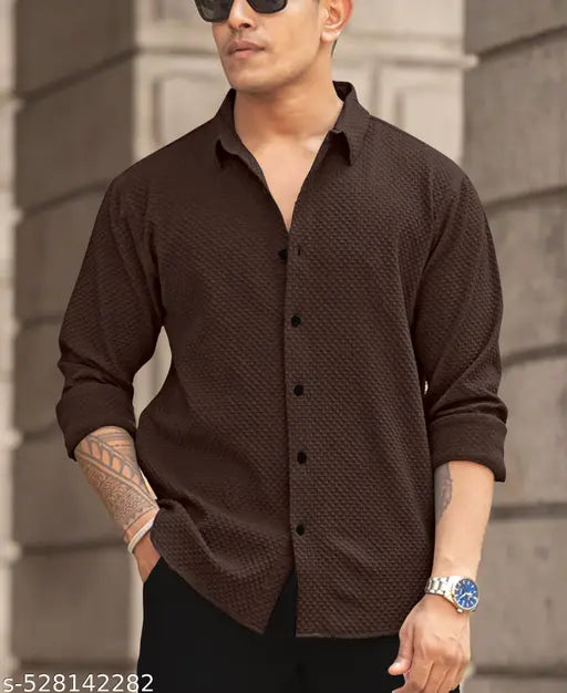 knitted fabric Structured Regular Fit Full Sleeves Shirt
